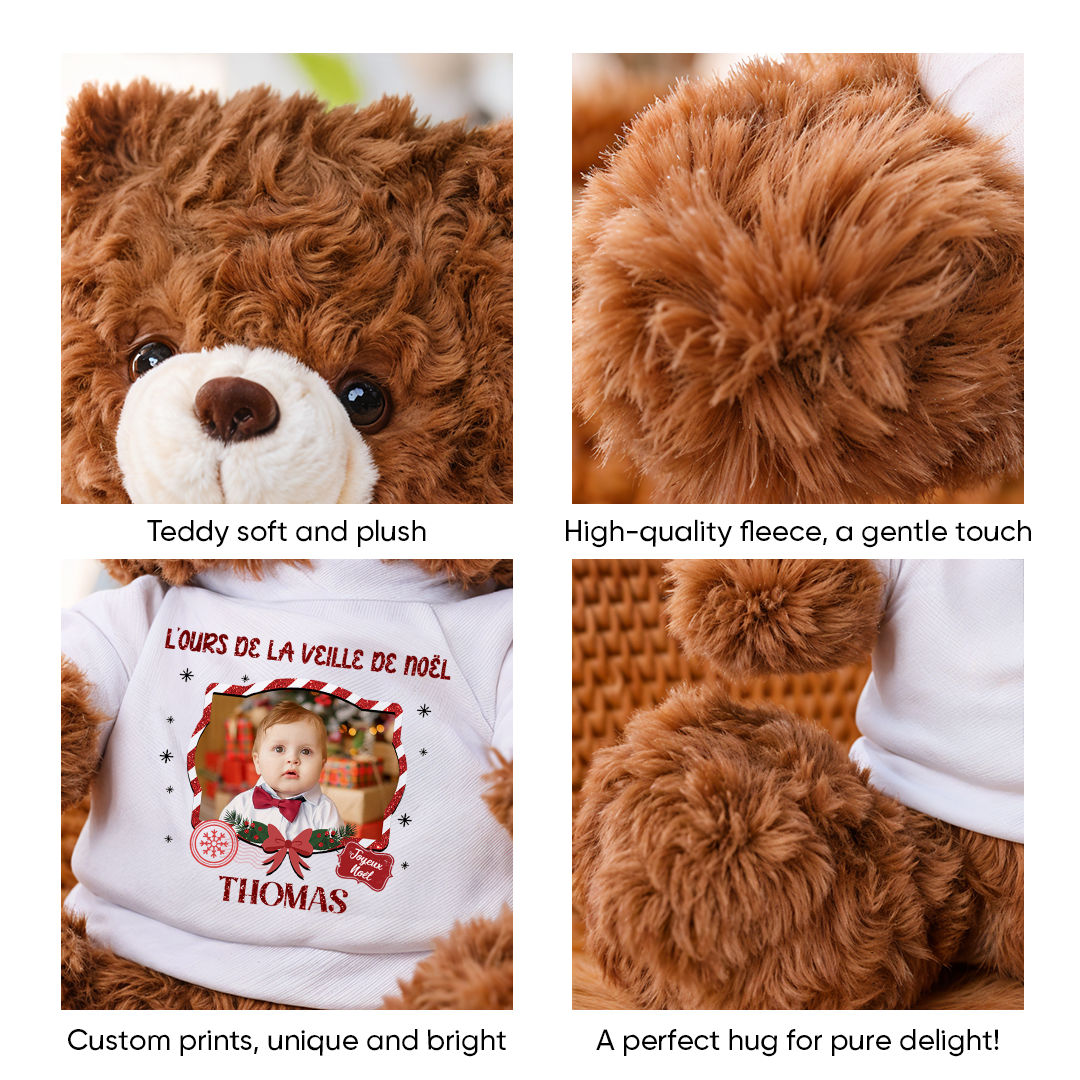 L’Ours De La Veille De Noël - Ours En Peluche en T-shirt Personnalisé avec Photo