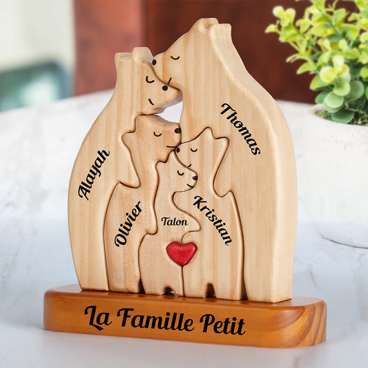 Puzzle Personnalisé De Famille D'ours En Bois - Avec Support - Sculptures Sur Mesure En Bois D’animaux De Compagnie