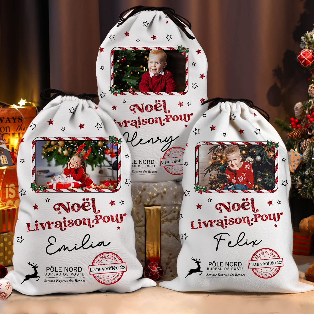 Hotte de Noël Livraison Spécial avec Paillettes - Hotte de Noël Personnalisée
