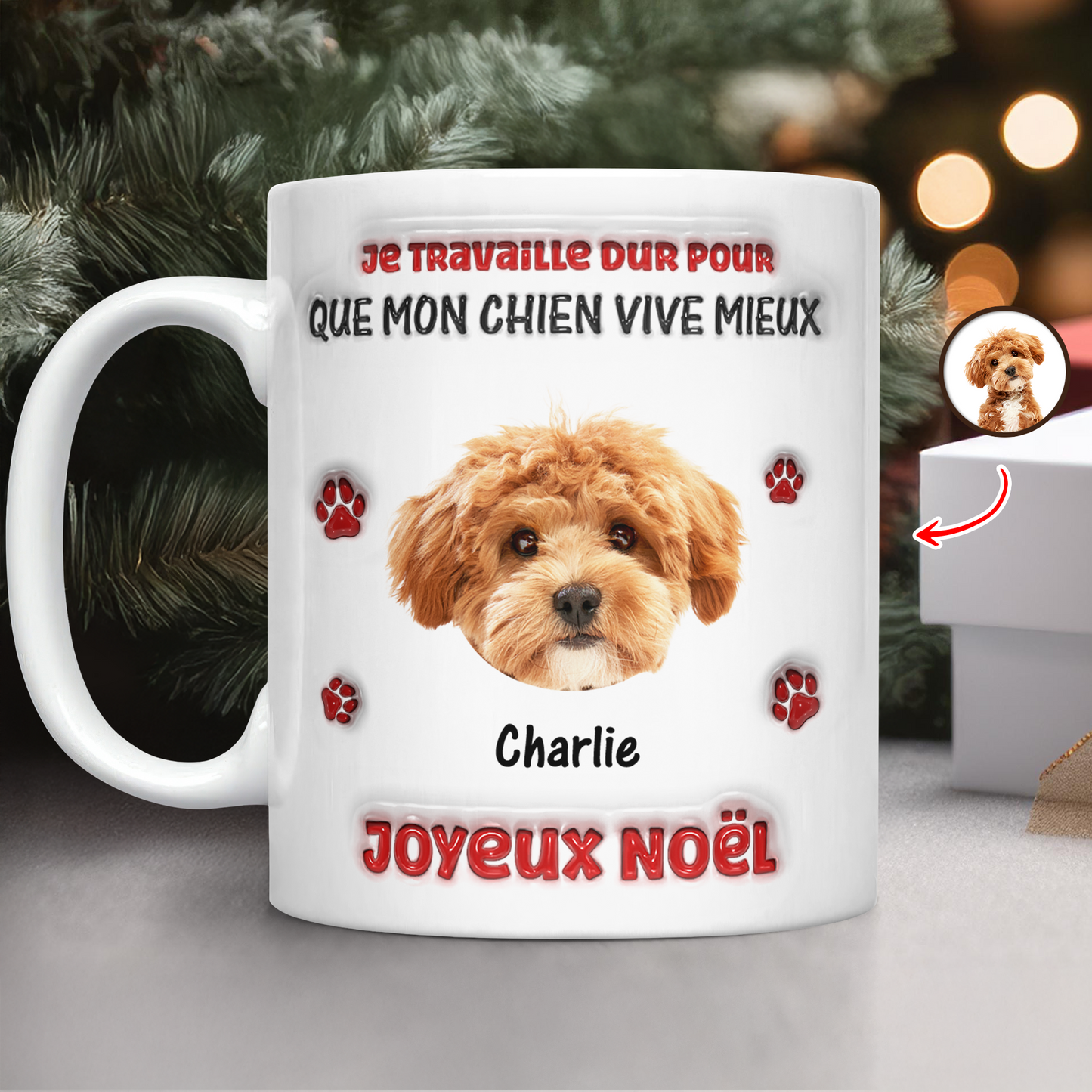 Je Travaille Dur Pour Que Mon Chien Vive Mieux - Mug Personnalisé 3D Gonflé Effet