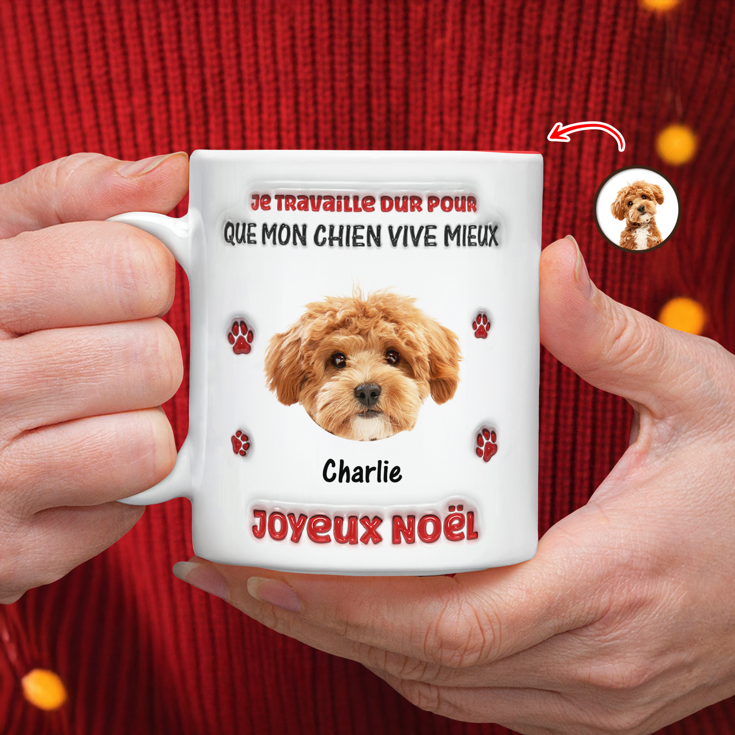 Je Travaille Dur Pour Que Mon Chien Vive Mieux - Mug Personnalisé 3D Gonflé Effet