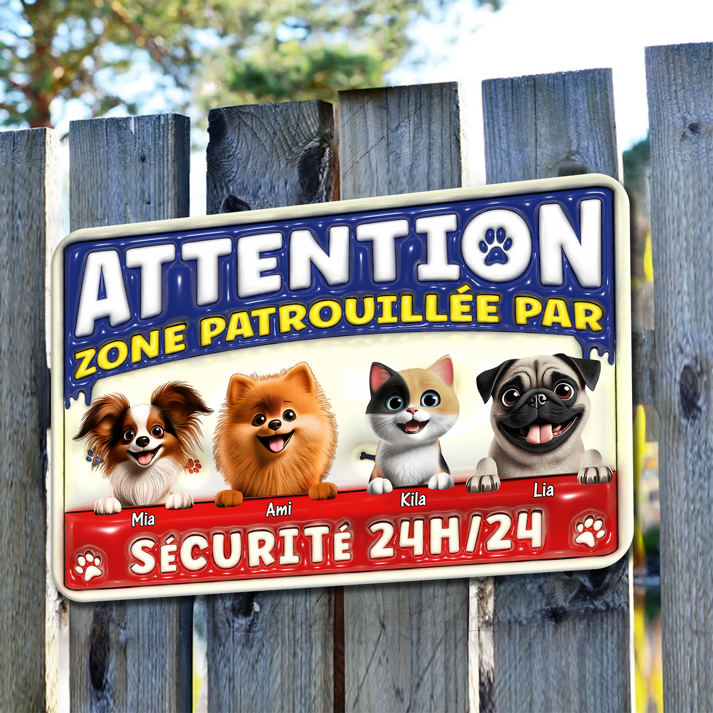Zone Patrouillée Par Chiens Sécurité 24H/24 - Plaque En Métal Personnalisée