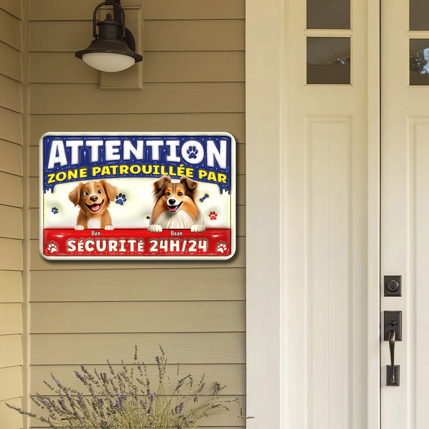 Zone Patrouillée Par Chiens Sécurité 24H/24 - Plaque En Métal Personnalisée