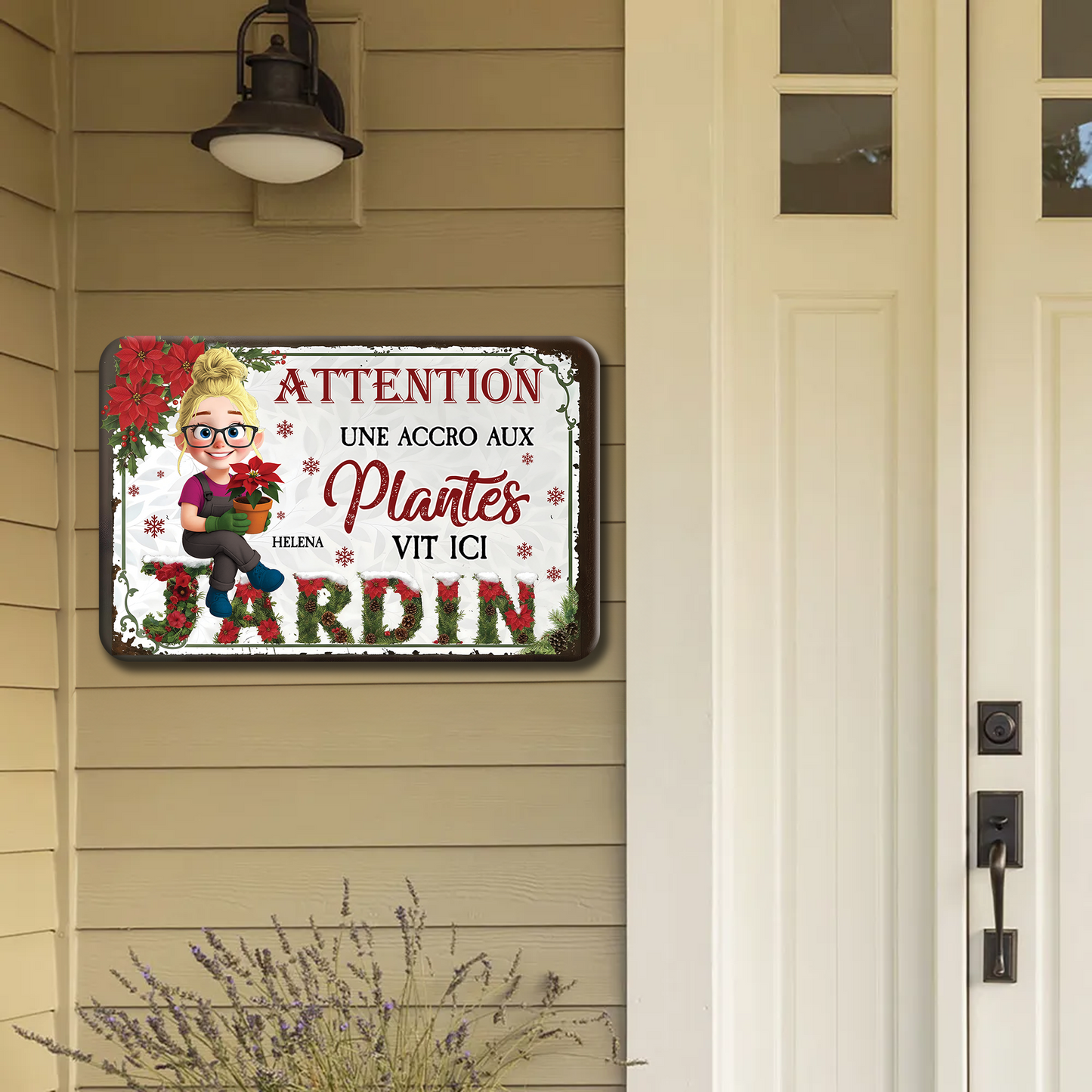 Attention ! Une Accro Aux Plantes Vit ici Bienvenue Au Jardin Noël – Plaque En Métal Personnalisée