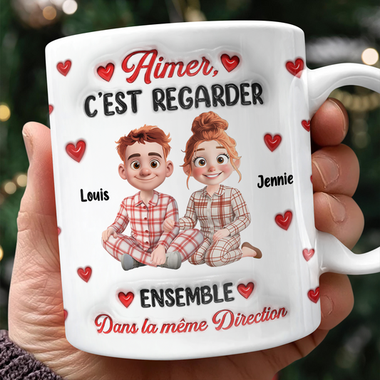 Aimer, C’est Regarder Ensemble Dans La Même Direction - Mug Personnalisé 3D Gonflé Effet