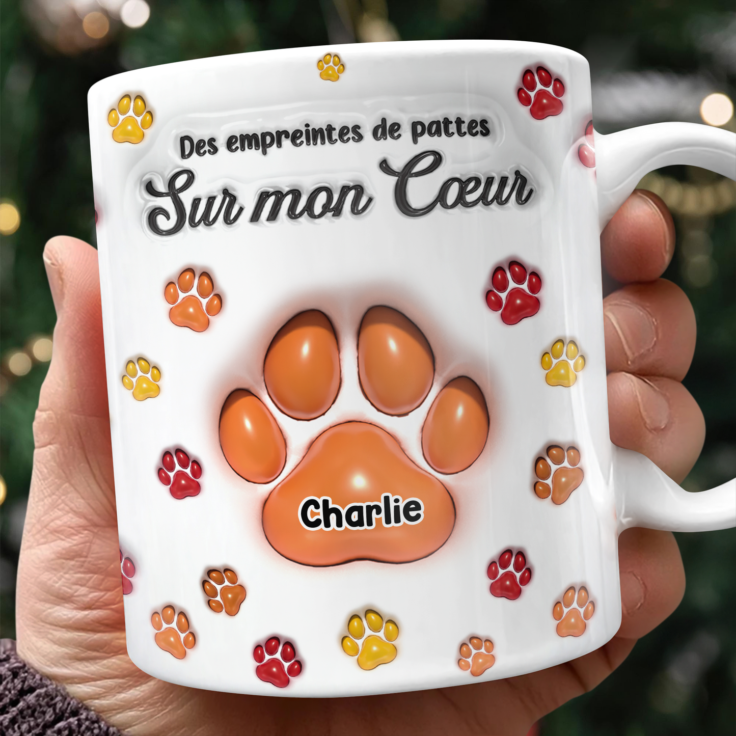 Des Empreintes De Pattes Sur Mon Cœur - Mug Personnalisé 3D Gonflé Effet