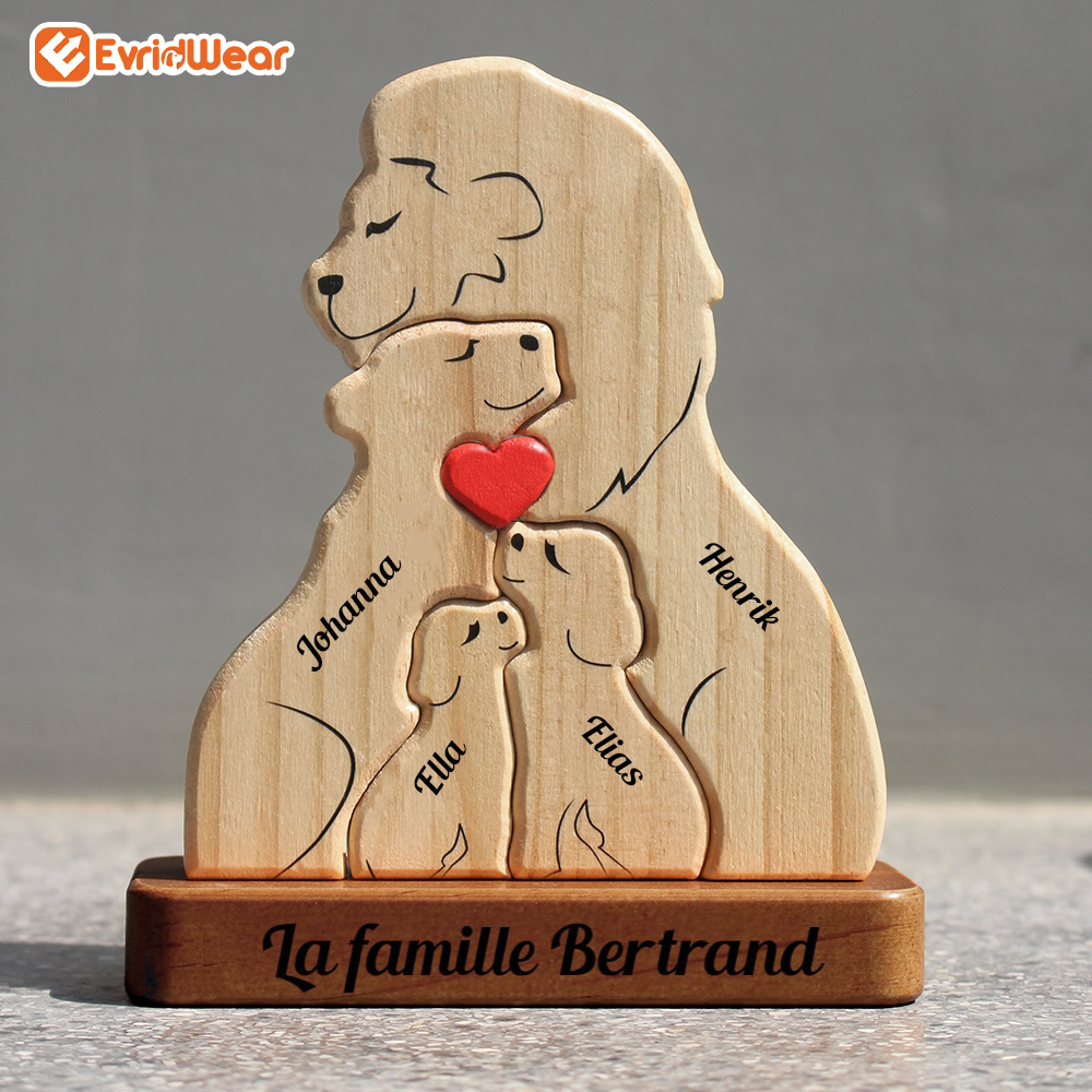 Puzzle Personnalisé Famille Ours En Bois – 1 à 8 Noms – We Are One – Cadeau Anniversaire, Fête Des Mères/Pères, Pâques
