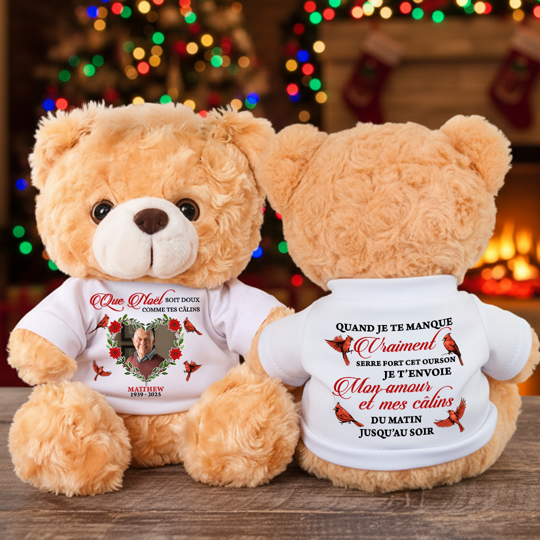 Que Noël Soit Doux Comme Tes Câlins - Ours En Peluche en T-shirt Personnalisé avec Photo