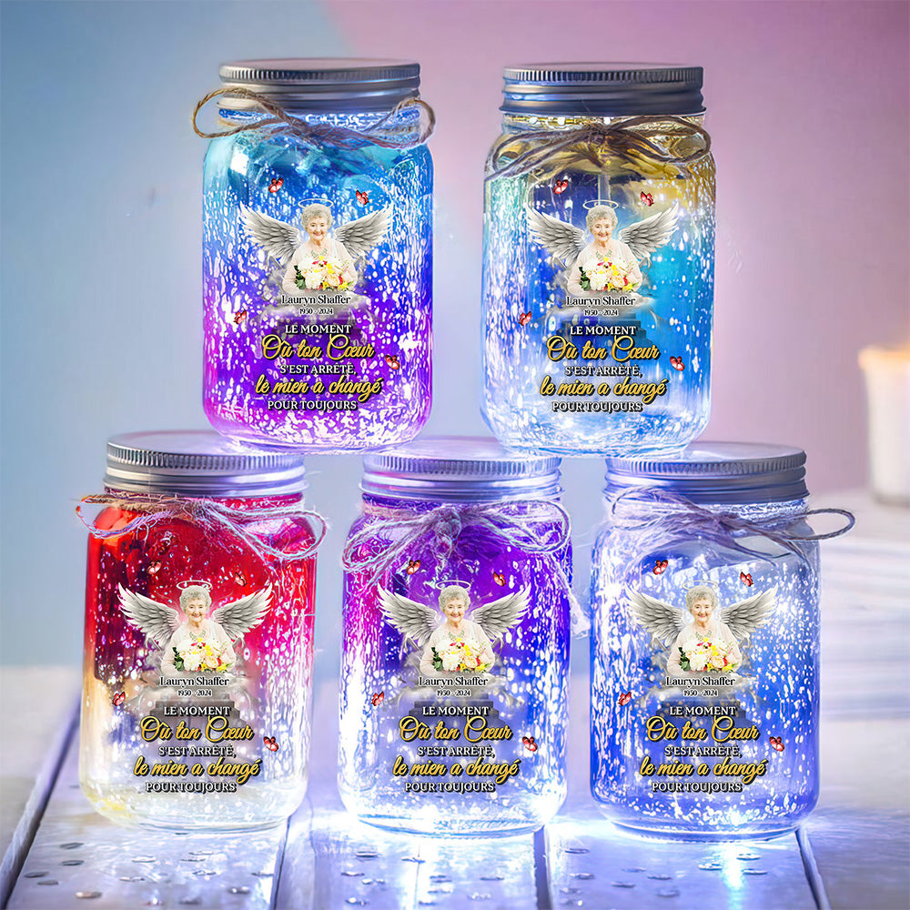 Le Moment où Ton Cœurs’est Arrêté, Le Mien A Changé - Lampe Personnalisée Pour Pot Mason En Souvenir V2