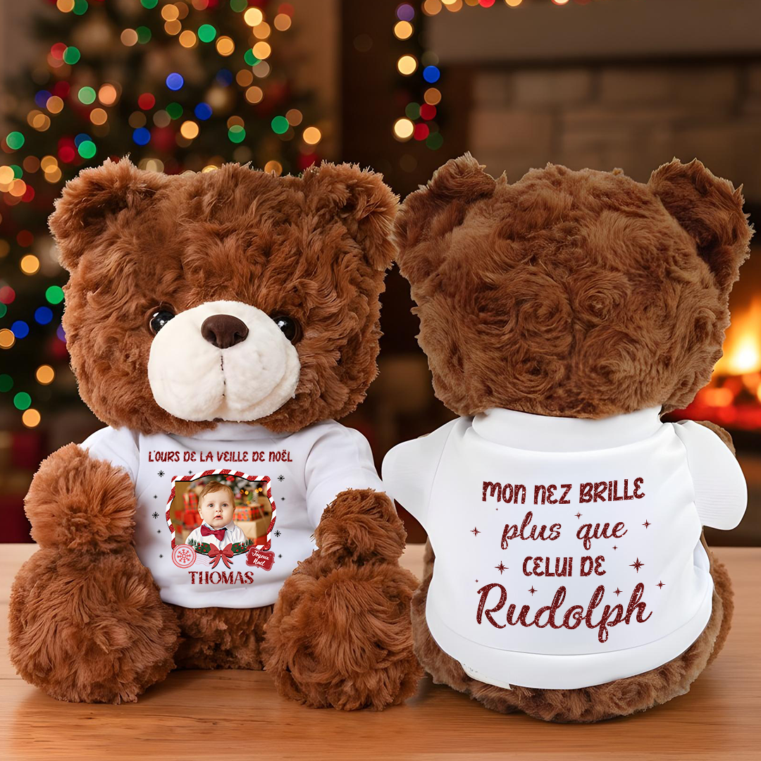 L’Ours De La Veille De Noël - Ours En Peluche en T-shirt Personnalisé avec Photo