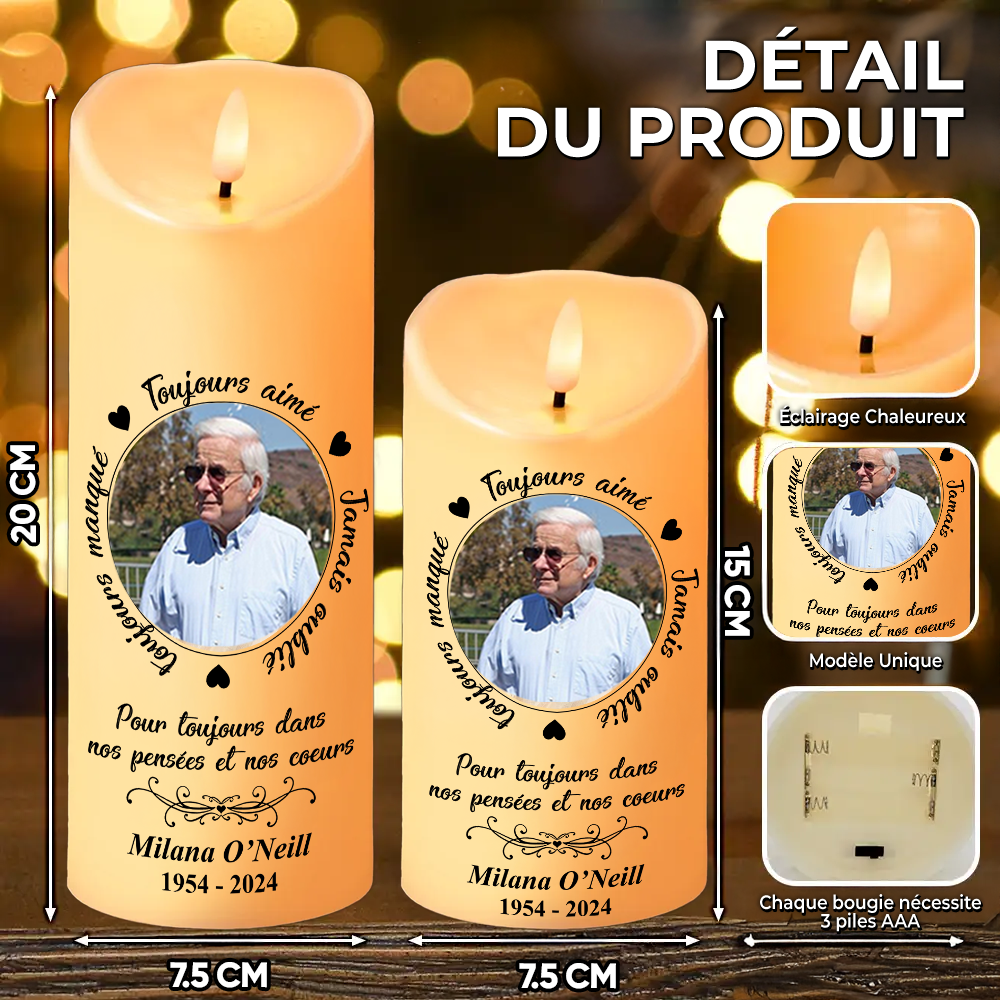 Toujours Manqué - Toujours Aimé - Jamais Oublié - Bougie LED Sans Flamme Personnalisée