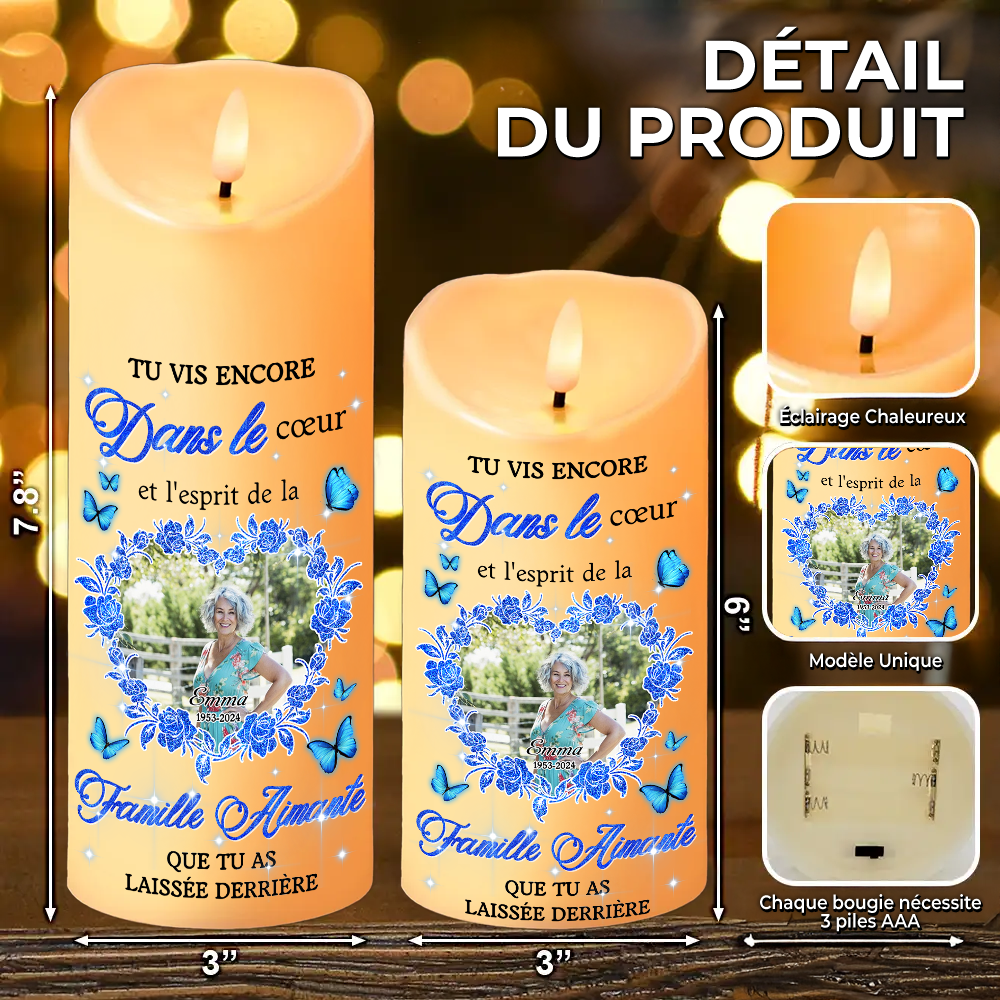 Tu Vis Encore Dans Le Cœur - Toujours Simé - Jamais Oublié - Bougie LED Sans Flamme Personnalisée