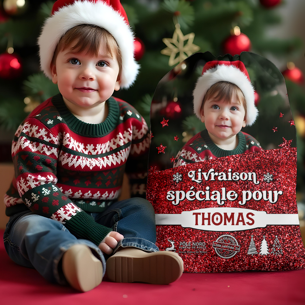 Hottes du Père Noël Personnalisées - Sac Cadeau de Noël Personnalisé avec Nom - Hotte Livraison du Père Noël
