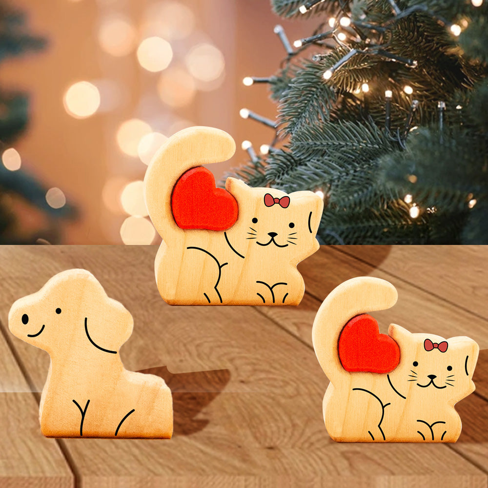 Mini Forme Chien Et Chat - Puzzle De Famille En Bois - Sculptures En Bois Pour Animaux De Compagnie