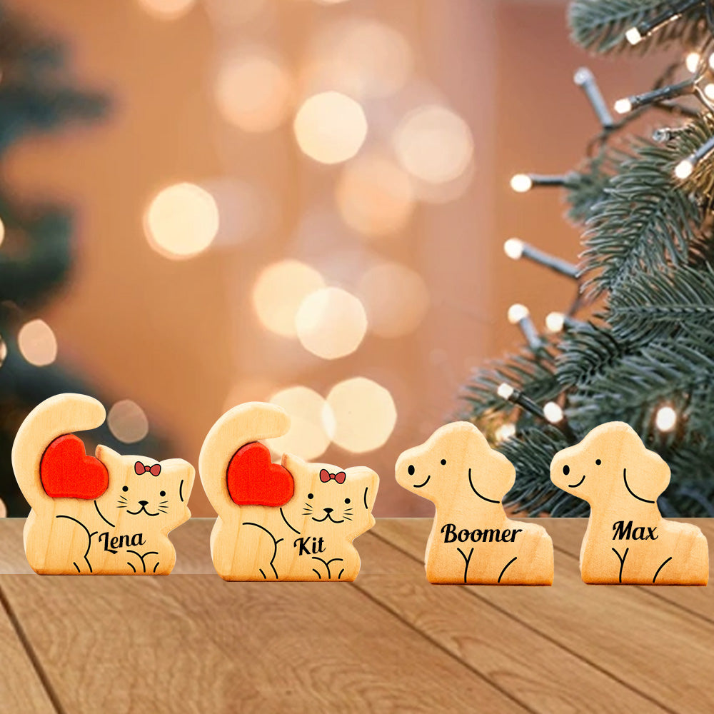 Puzzle De Famille En Bois Avec Nom - Sculptures En Bois Pour Animaux De Compagnie