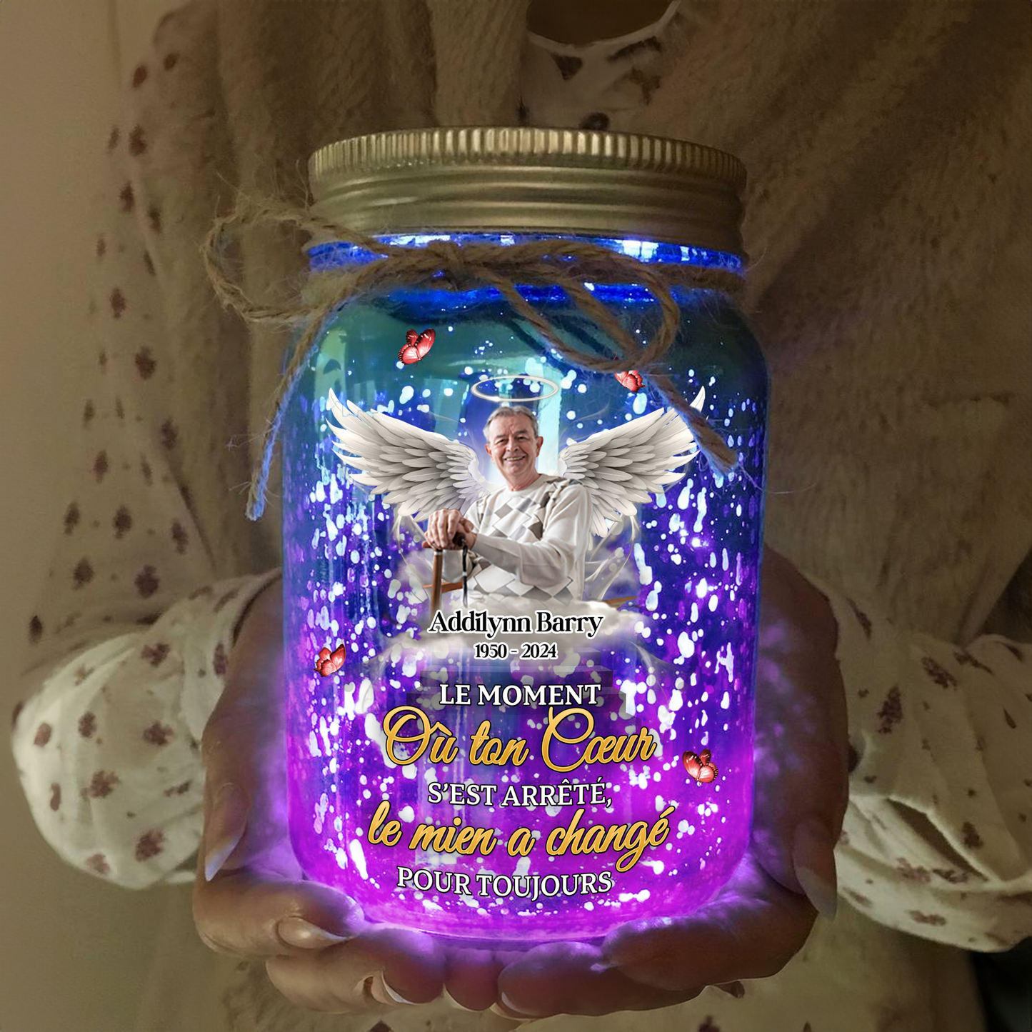 Je Suis Toujours Avec Toi - Lampe Personnalisée Pour Pot Mason En Souvenir