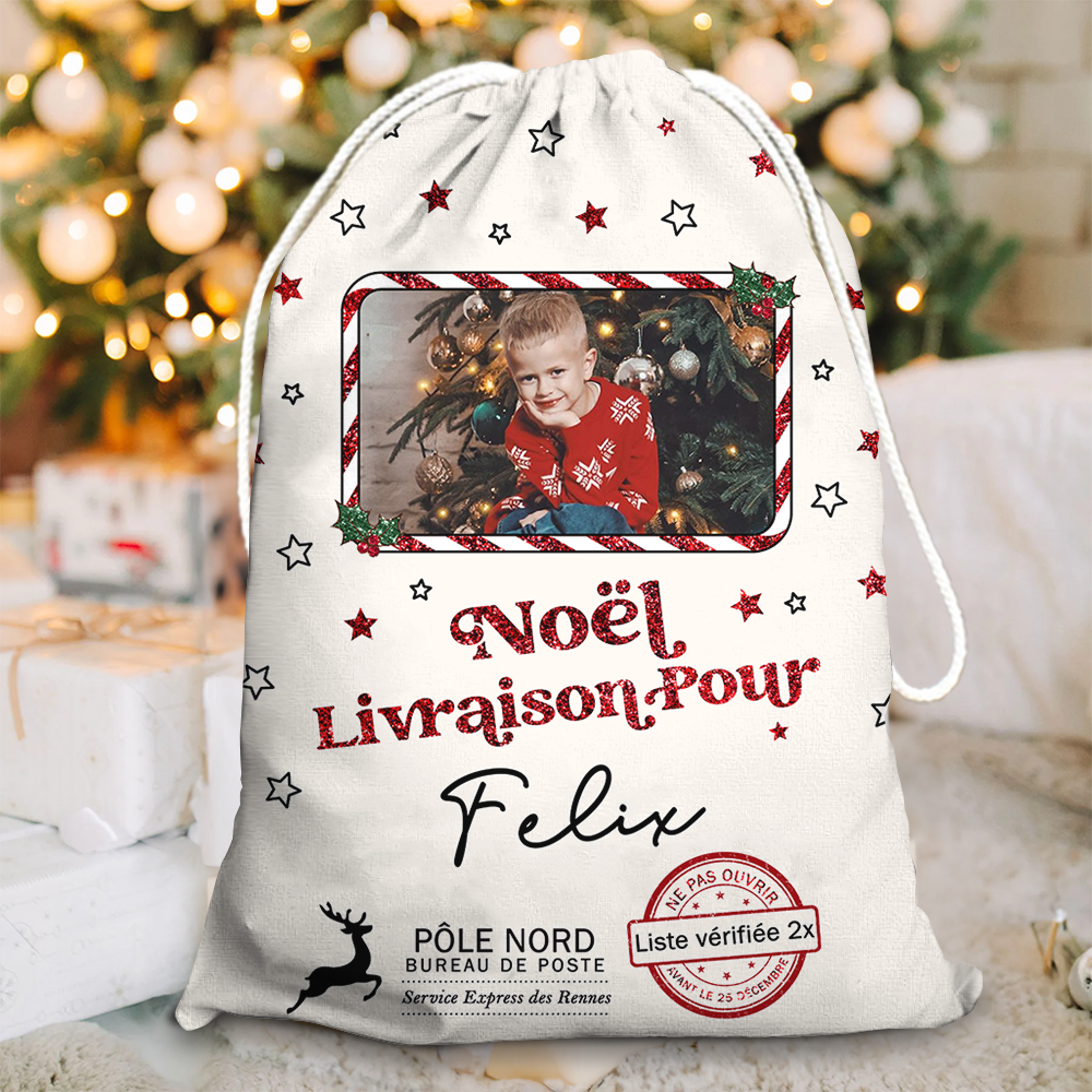 Hotte de Noël Livraison Spécial avec Paillettes - Hotte de Noël Personnalisée