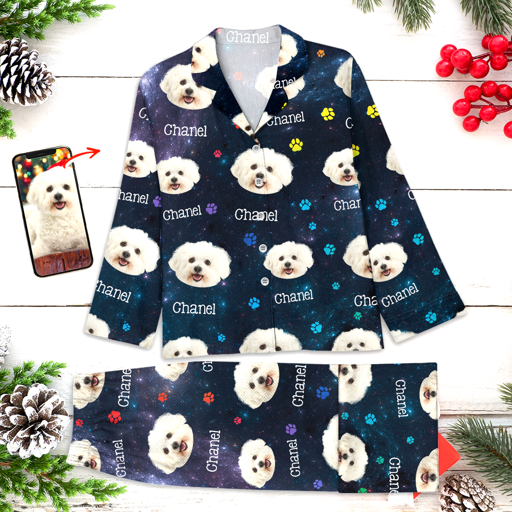 Set Pyjama Galaxie - Pyjama Personnalisé avec Photo Pattes de Chien - Pyjama de Noël