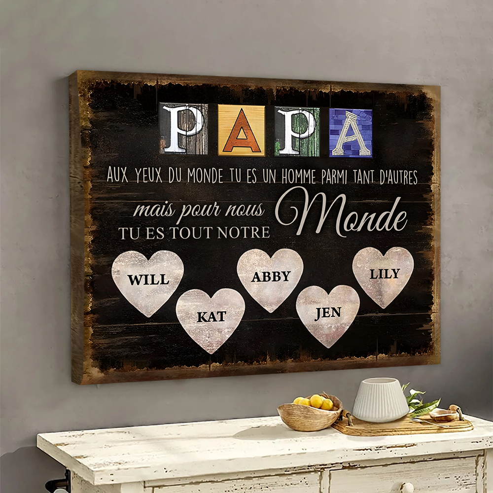 Papa, Tu Es Tout Notre Monde - Impression Sur Toile Personnalisée - Cadeau Familial