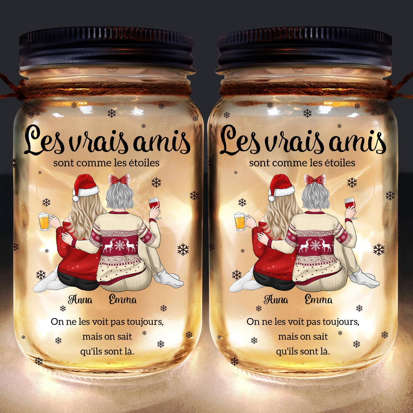 Lampe Personnalisée Pour Pot Mason Pour Amis/Amies - Les Vrais Amis Sont Comme Les Étoiles Décoration Bouteille Lumineuse - Cadeau de Noël pour Amis
