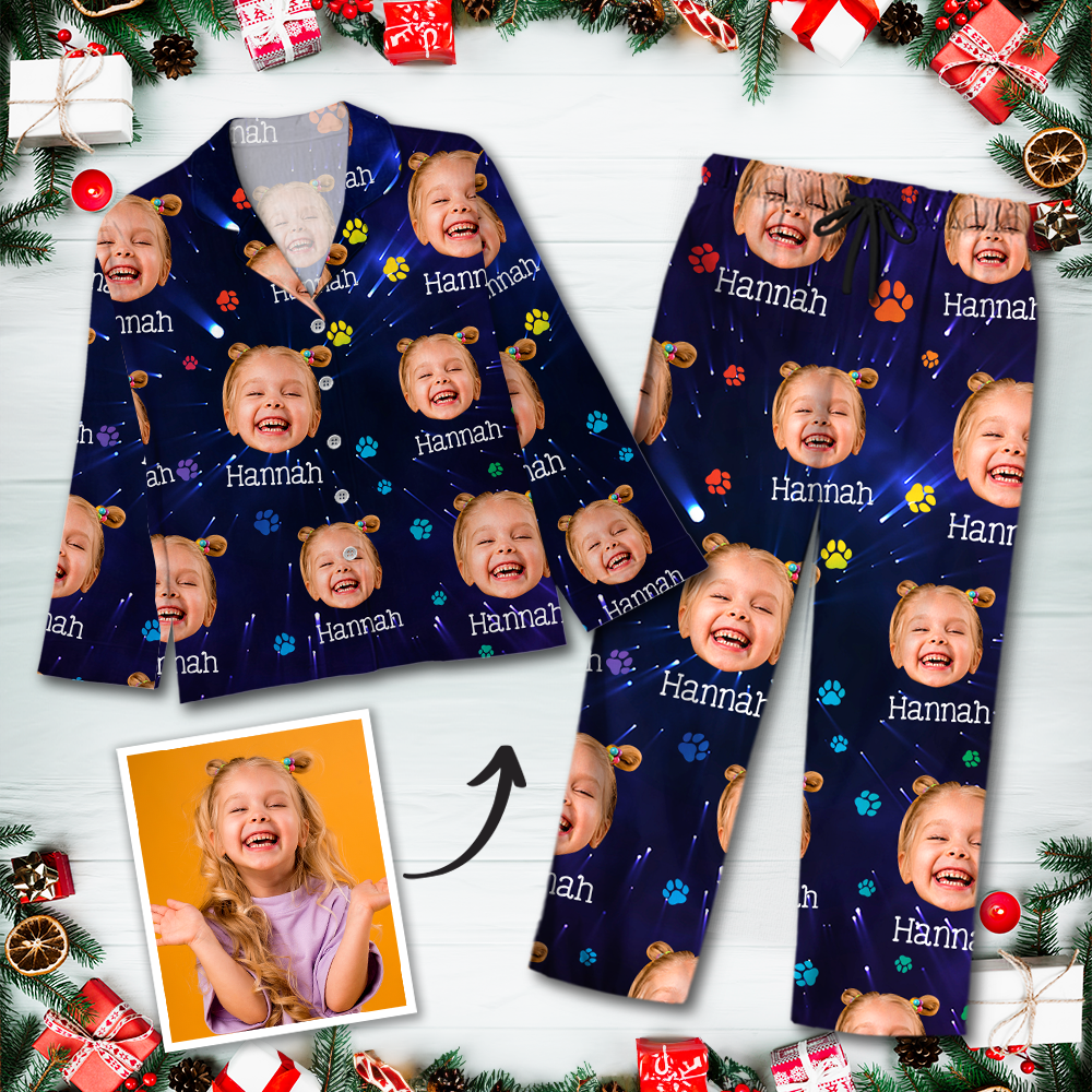 Set Pyjama Galaxie - Pyjama Personnalisé avec Photo Pattes de Chien - Pyjama de Noël