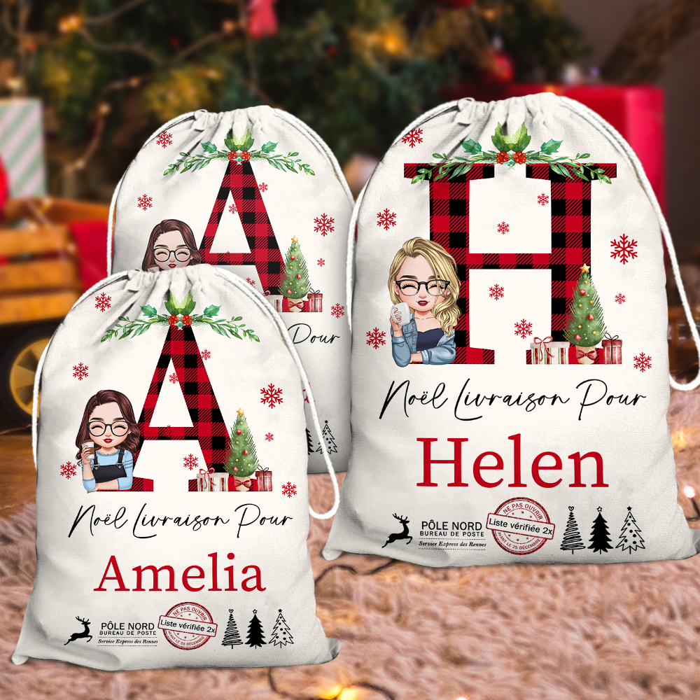 Hotte De Noël Personnalisée Avec Photo et Prénom - Sac Cadeau Noël - Hotte Du Père Noël Personnalisée