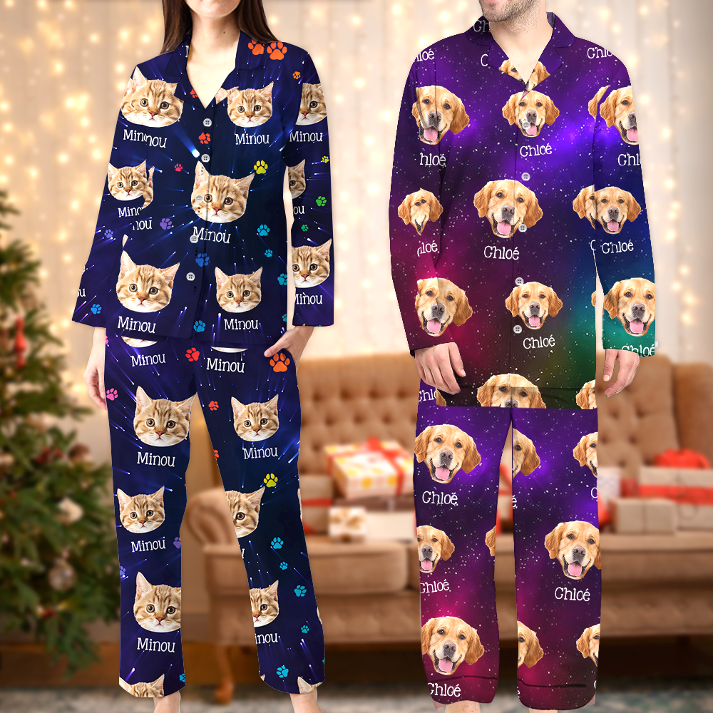 Set Pyjama Galaxie - Pyjama Personnalisé avec Photo Pattes de Chien - Pyjama de Noël