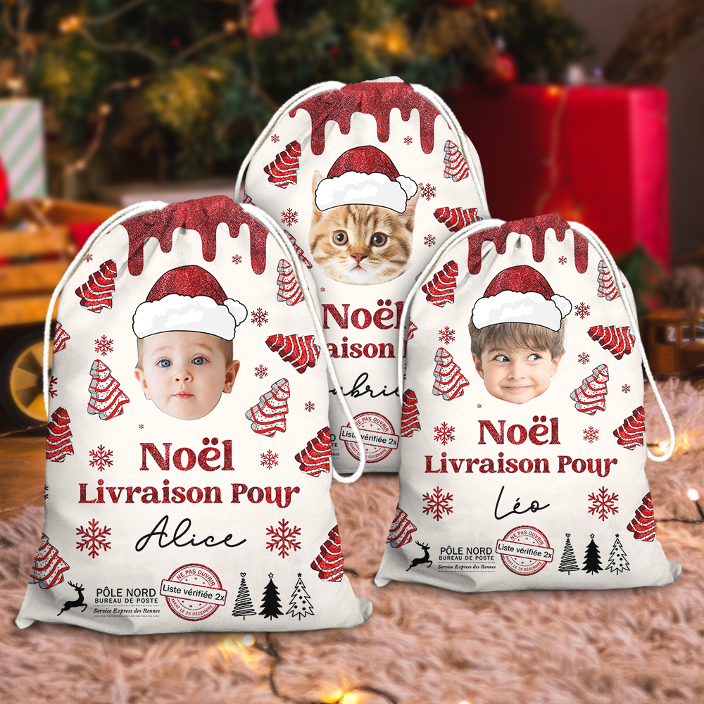 Sac De Noël Personnalisé Avec Nom - Sac Cadeau De Noël Personnalisé Pour Enfants Et Adultes - Sac De Père Noël