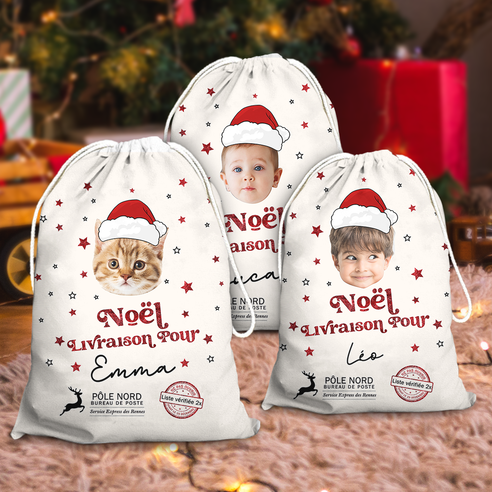 Sac de Père Noël Personnalisé - Hotte de Noël Livraison Spéciale - Sac Cadeau De Noël