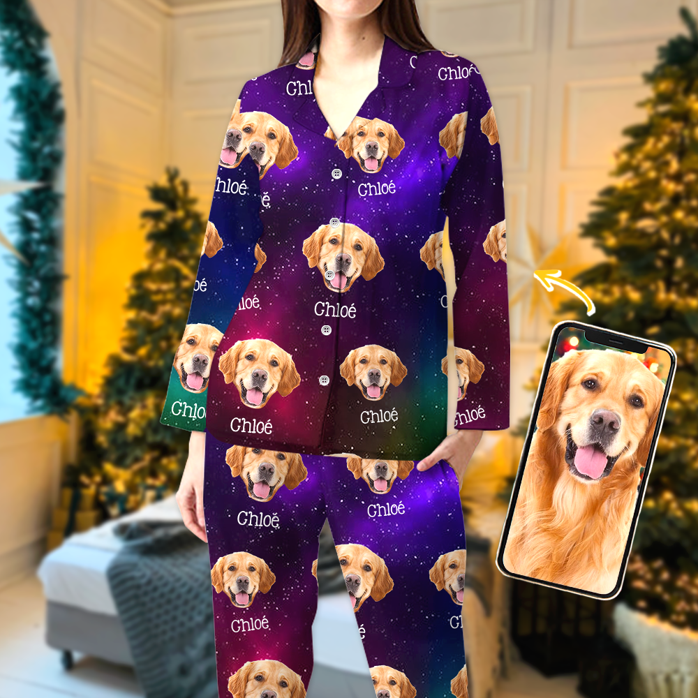 Set Pyjama Galaxie - Pyjama Personnalisé avec Photo Pattes de Chien - Pyjama de Noël