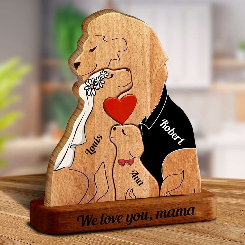 Famille de Lions Personnalisée au Style Unique - Puzzle Famille en Bois - Sculptures d'Animaux en Bois