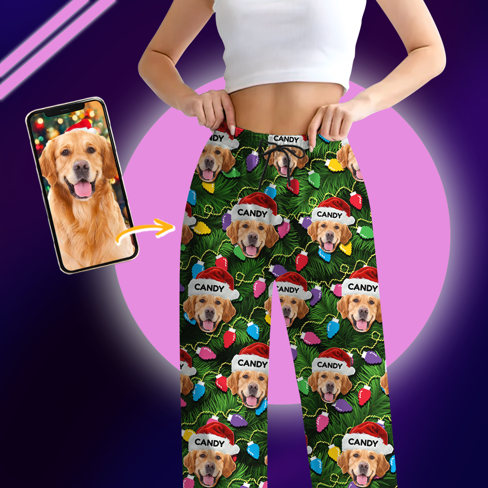Ensemble de Pyjama de Noël avec Visage Personnalisé et Leds - Pyjama Personnalisé avec Photo de Famille - Cadeau de Noël