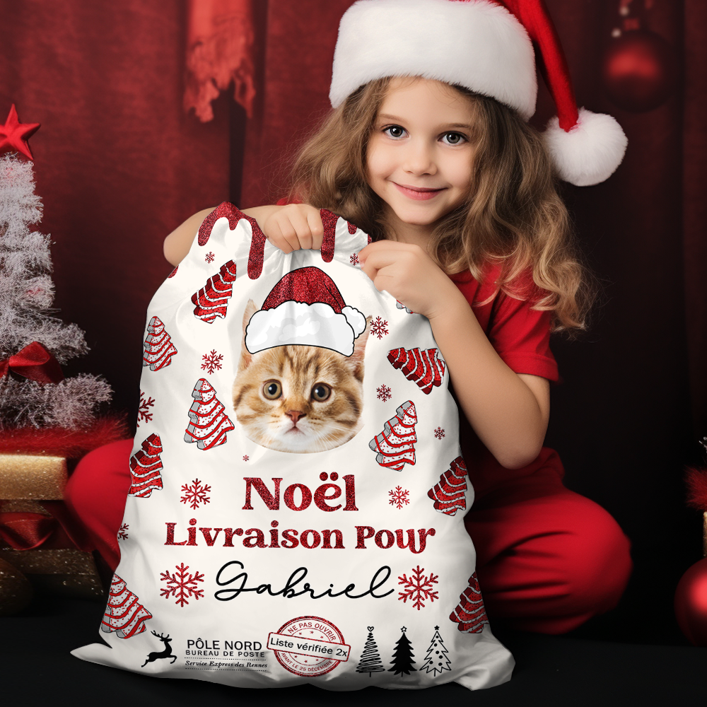 Sac De Noël Personnalisé Avec Nom - Sac Cadeau De Noël Personnalisé Pour Enfants Et Adultes - Sac De Père Noël