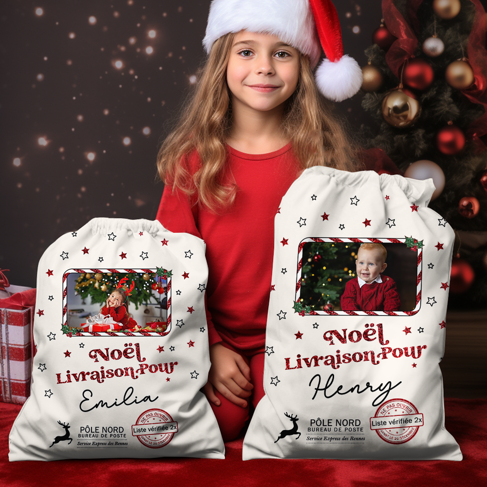 Hotte de Noël Livraison Spécial avec Paillettes - Hotte de Noël Personnalisée