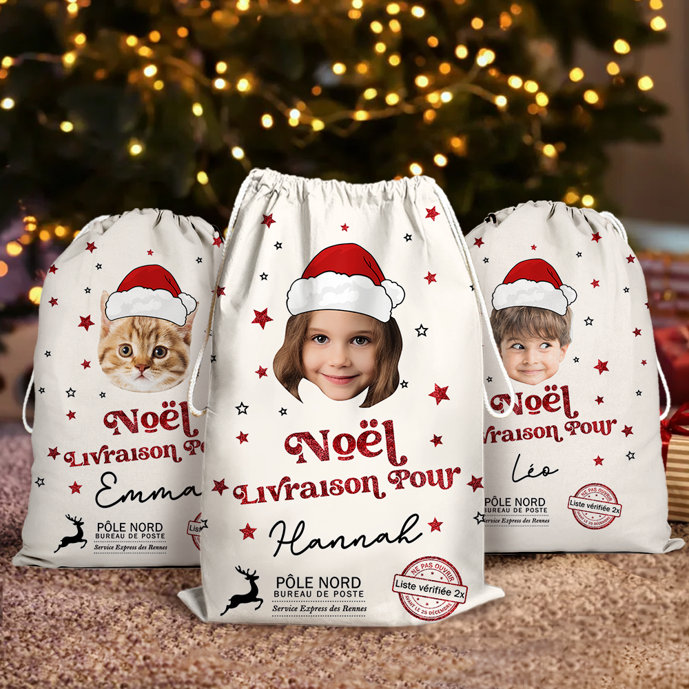 Sac de Père Noël Personnalisé - Hotte de Noël Livraison Spéciale - Sac Cadeau De Noël