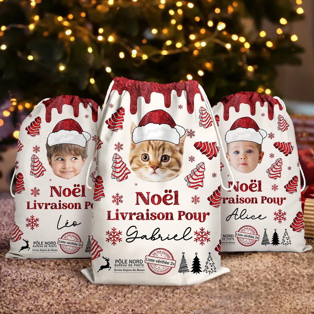 Sac De Noël Personnalisé Avec Nom - Sac Cadeau De Noël Personnalisé Pour Enfants Et Adultes - Sac De Père Noël