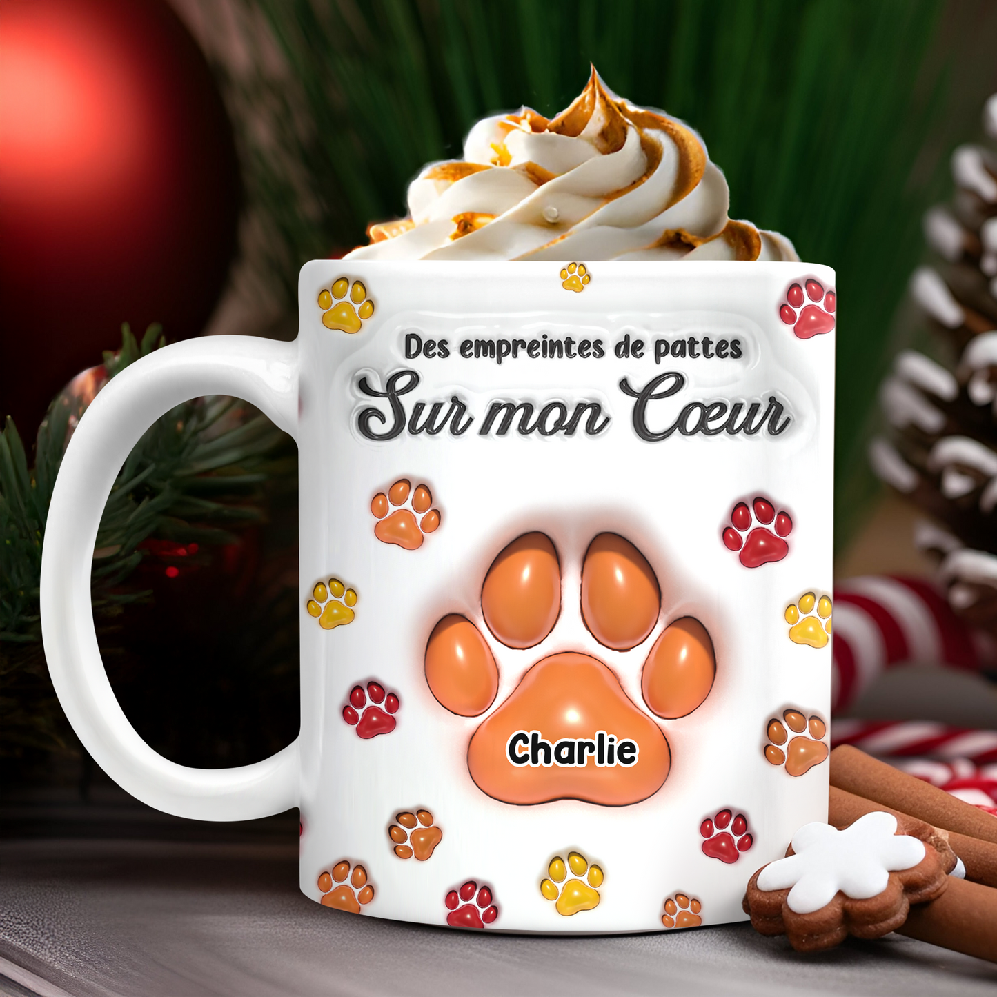 Des Empreintes De Pattes Sur Mon Cœur - Mug Personnalisé 3D Gonflé Effet