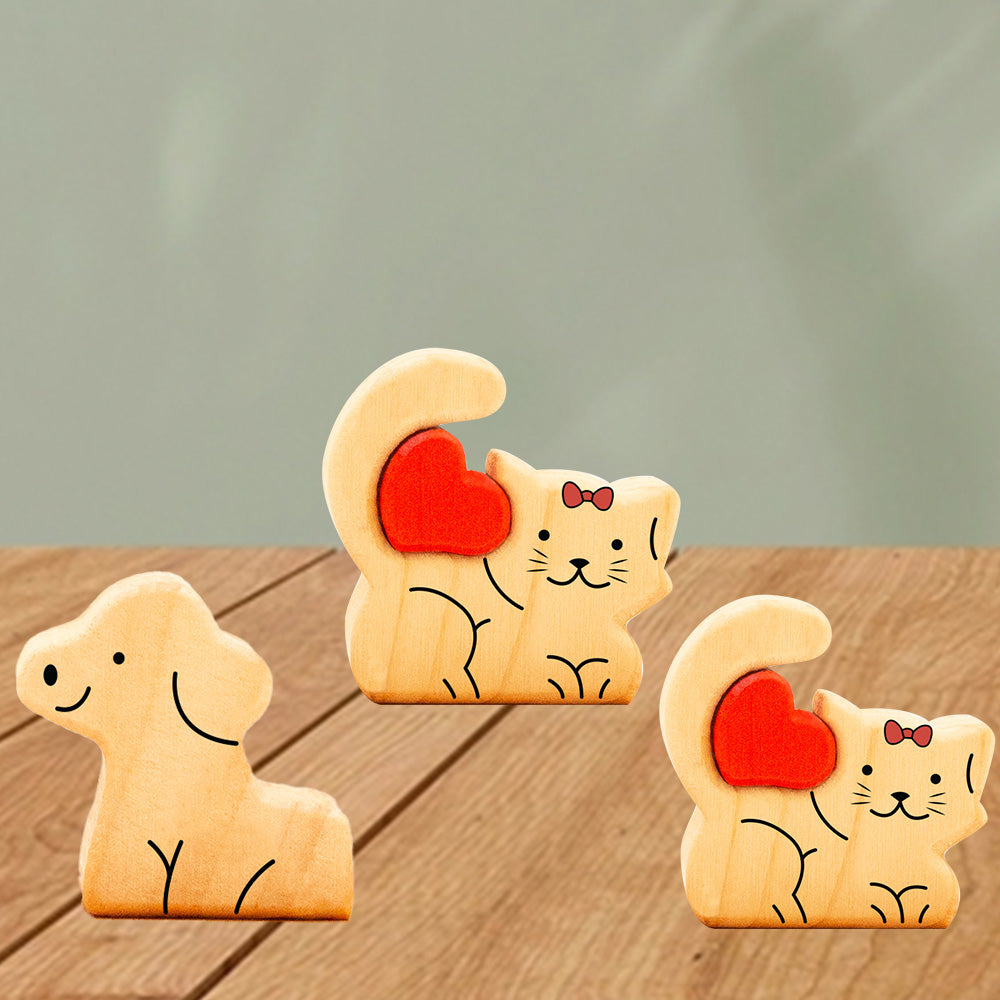 Mini Forme Chien Et Chat - Puzzle De Famille En Bois - Sculptures En Bois Pour Animaux De Compagnie