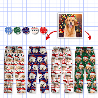 Pyjamas Personnalisés avec Photo de Chat pour Noël - Set Pyjamas Personnalisés avec Visage Humain - Chien & Chat