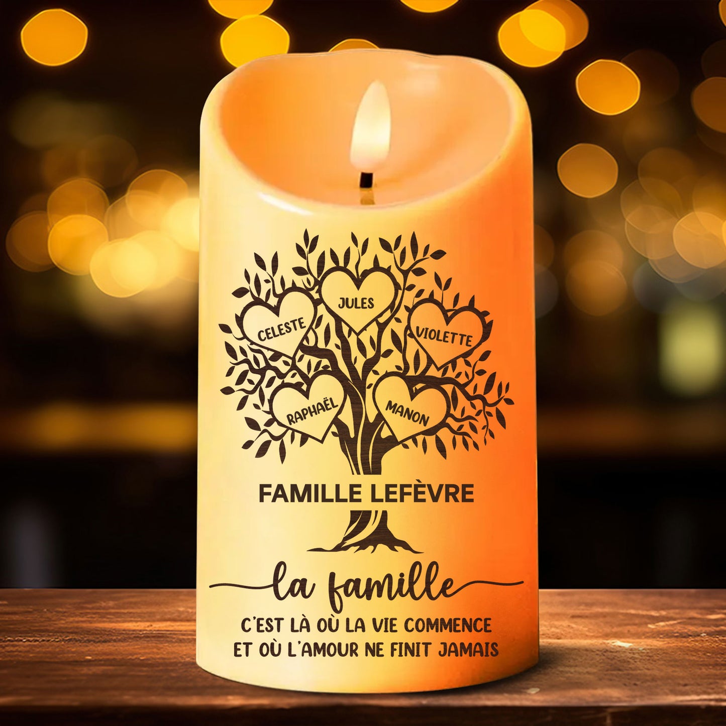 La Famille L'amour Ne Finit Jamais - Bougie LED Sans Flamme Personnalisée