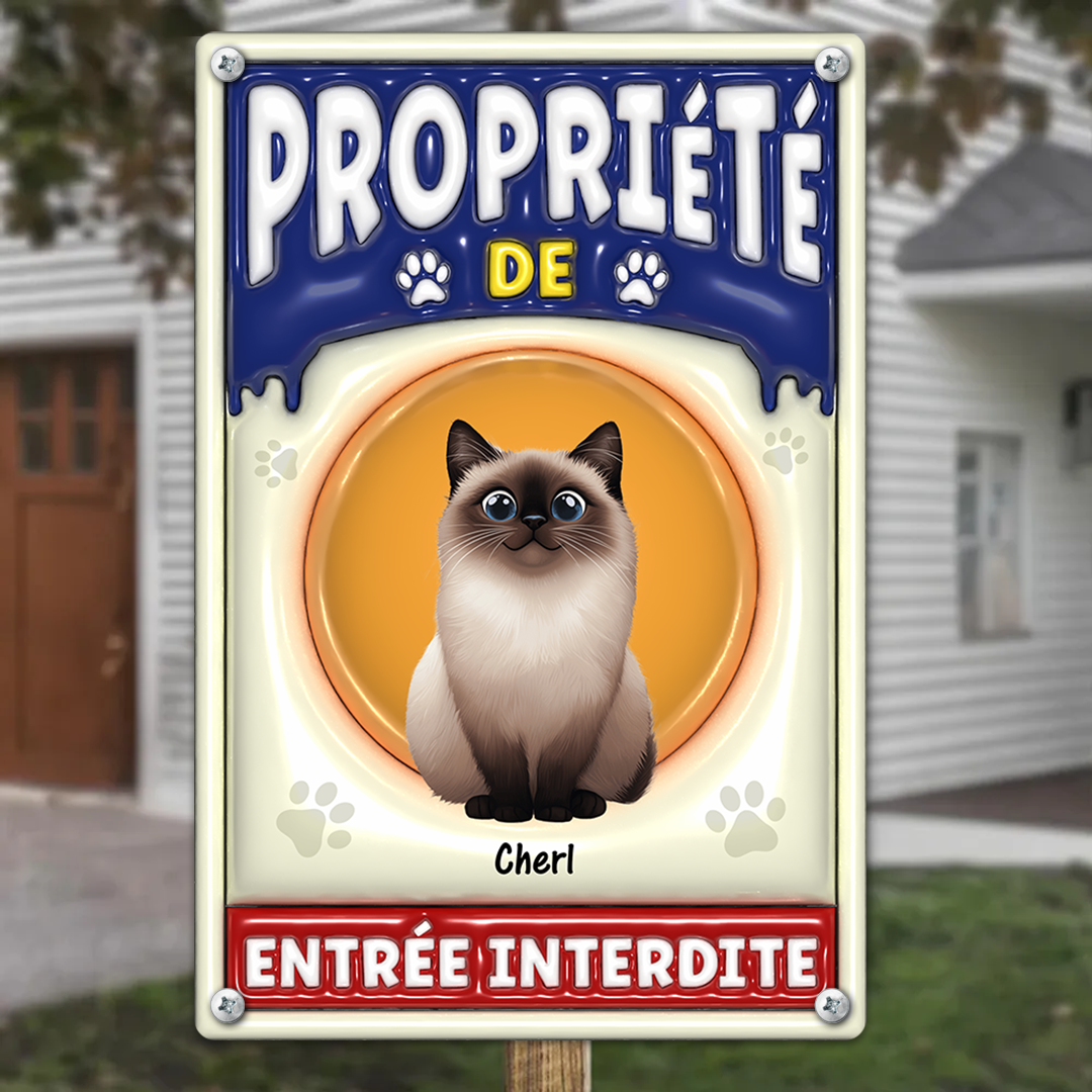 Propriété de Chiens et Chats Entrée Interdite - Plaque En Métal Personnalisée