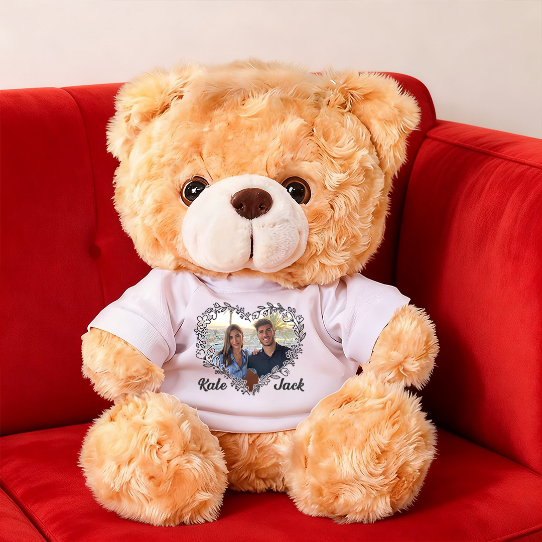 Joyeuse Saint-Valentin - Ours En Peluche en T-shirt Personnalisé avec Photo