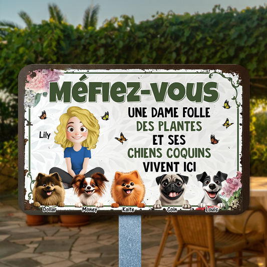 Méfiez-vous Une Dame Folle Des Plantes - Plaque En Métal Personnalisée