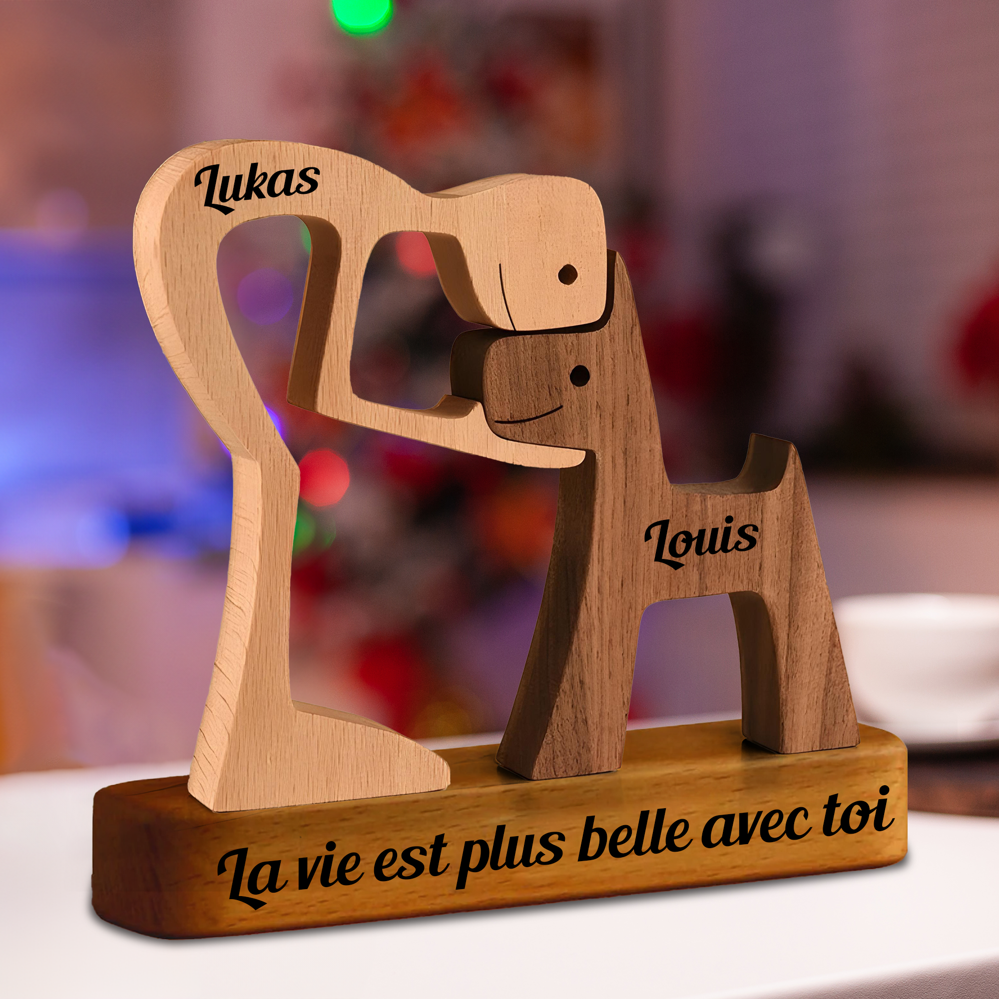 Sculptures d'Animaux en Bois Personnalisées avec Socle - Puzzle en Bois avec Nom Personnalisé - Décoration Gravée en Bois