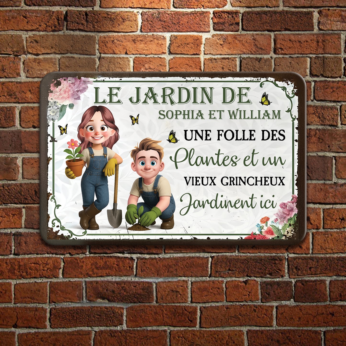 Une Folle Des Plantes et Un Vieux Grincheux – Plaque En Métal Personnalisée