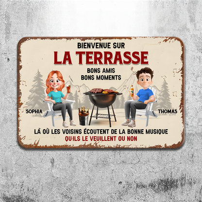 Bienvenue Sur La Terrasse – Plaque En Métal Personnalisée