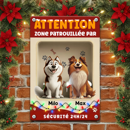 Attention Zone Sécurité 24H/24 Noël 2025 - Plaque En Métal Personnalisée