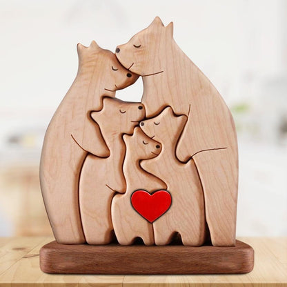 Ours Familial en Bois Non Personnalisé – Sculptures d’Animaux Familiaux en Bois