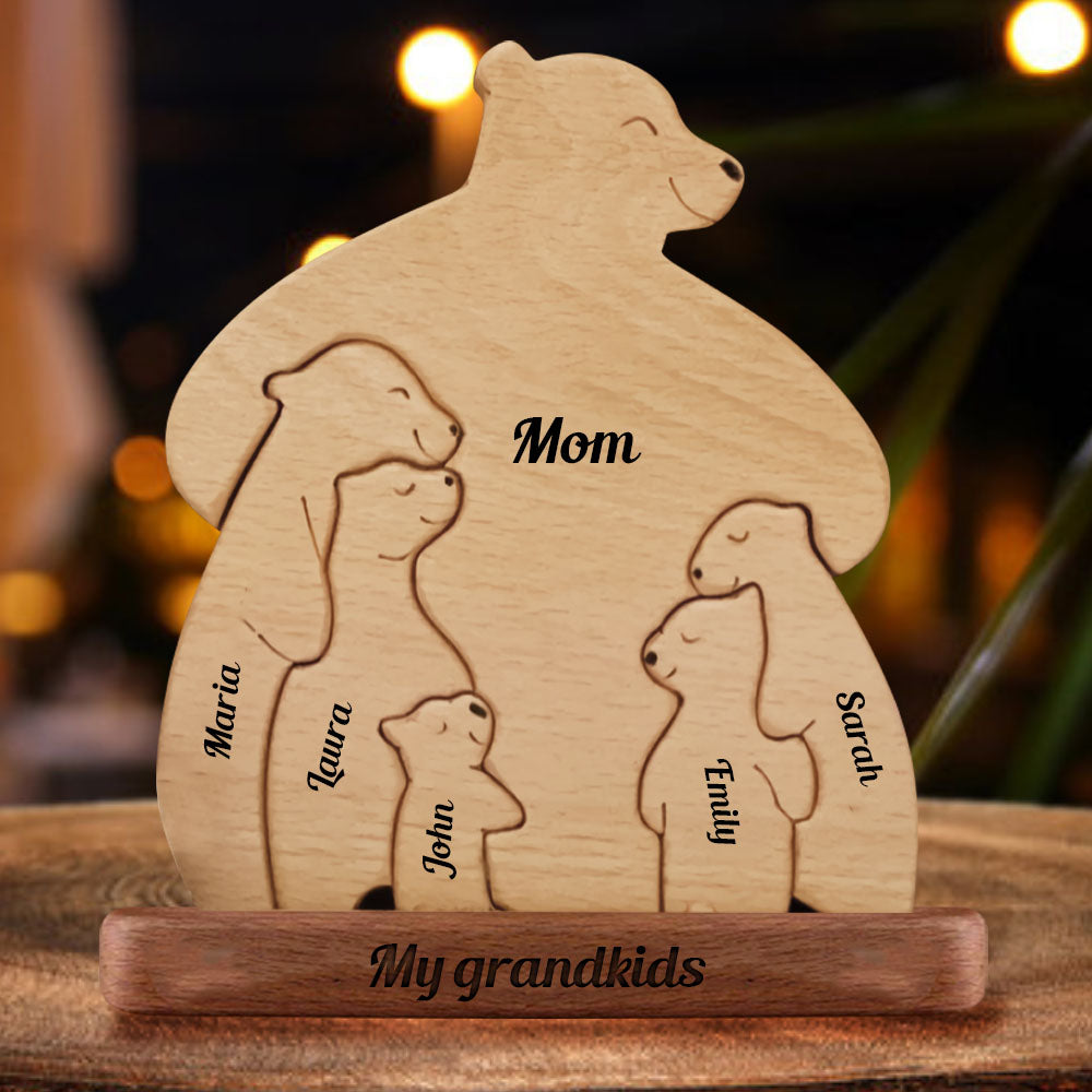 Ours en Bois Amour Papa Maman Mamie - Puzzle Famille d'Ours en Bois - Sculptures d'Animaux en Bois