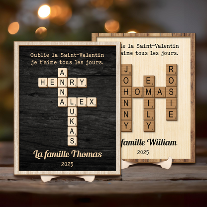 Panneau Personnalisé avec Nom de Famille - Panneau en bois de mots croisés Scrabble - Cadeau personnalisé pour la famille (Color)